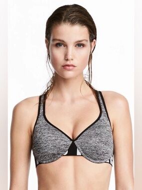 H&M Gray Heather Underwire Sports Bra with Black Trim